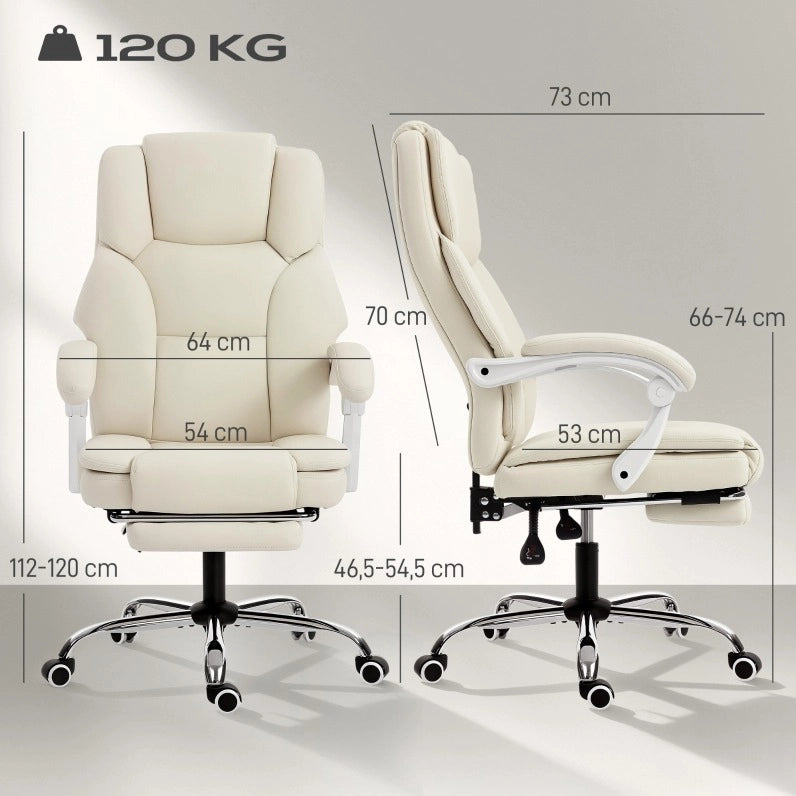 Sedia da ufficio reclinabile beige con poggiapiedi