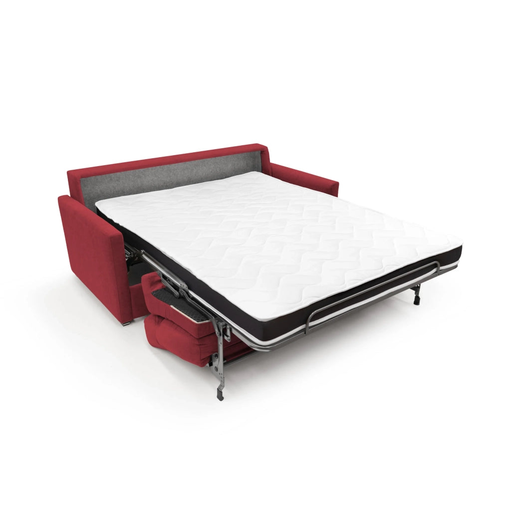 Margot Divano letto matrimoniale con schienale morbido alto in tessuto T02 176 cm (mat. 140x197) rosso