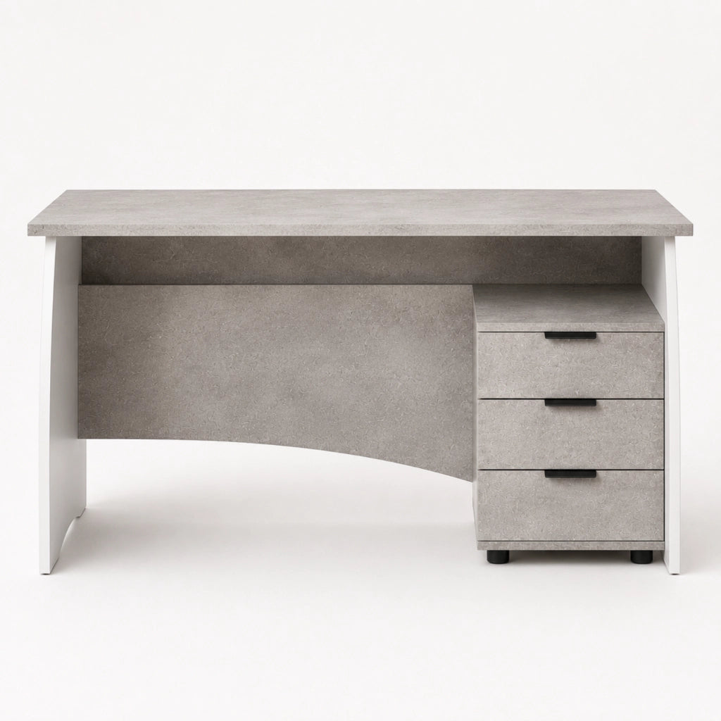 Scrittoio  Con 3 Cassetti Scrivania Da Studio O Ufficio Mobile Desk Per Soggiorno E Sala Da Pranzo 136 X 74 X 67 Cm Bianco E Grigio Cemento