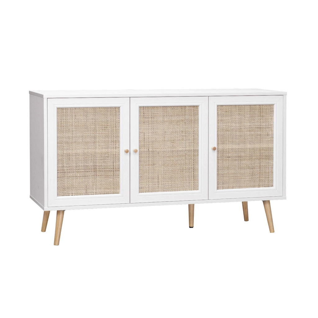 Credenza 3 ante in cannage, 120 cm, bianco sporco
