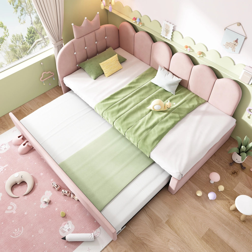 LETTO a scomparsa L-forma 90x200 cm in velluto rosa con letto estraibile
