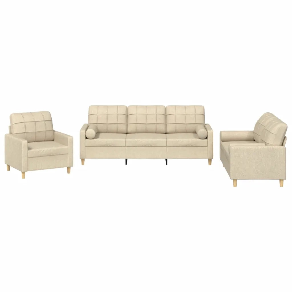 Set Divani 3 pz con Cuscini Crema in Tessuto 3201260