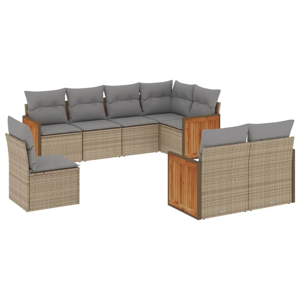 Set Divano da Giardino 8 pz con Cuscini Beige in Polyrattan