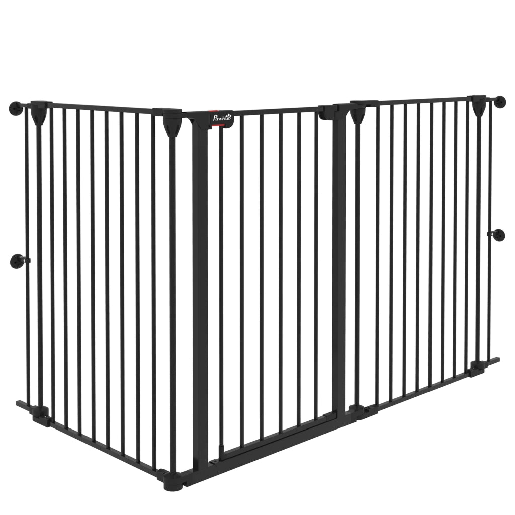 Recinto per Cani Pieghevole in Acciaio con 3 Pannelli ¨C zephmum ¨C Nero 206x90 cm