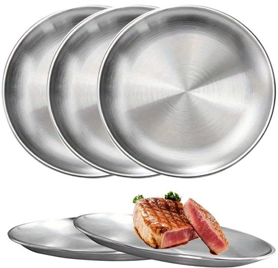 Set di tavola per campeggio da 3 pezzi - Acciaio inossidabile - Resistente alla lavastoviglie - 20 cm - Servizio all'aperto - Ideale per il campeggio