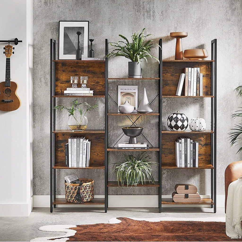 Libreria a Doppia Struttura Loft in Stile Industriale e Legno Rustico