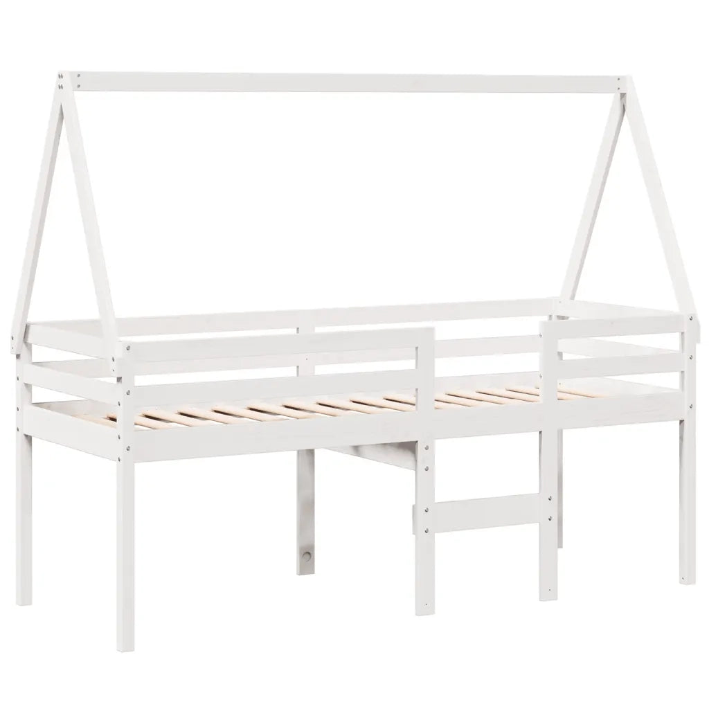 Letto a Soppalco con Tetto Bianco 80x200 cm in Legno di Pino