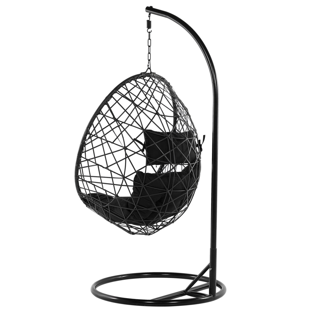 Sedia sospesa poltrona pensile in rattan sintetico con supporto Nero altalena a forma di uovo in vimini rustico Boho