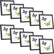 Set di 10 Cornice 3D per Foto da Muro Cornici 30x30cm per Oggetti Fino a 1,5cm, Cornici Fotografiche Multiple da Tavolo Portafoto Sospeso in Legno Passepartout Incluso, Nero