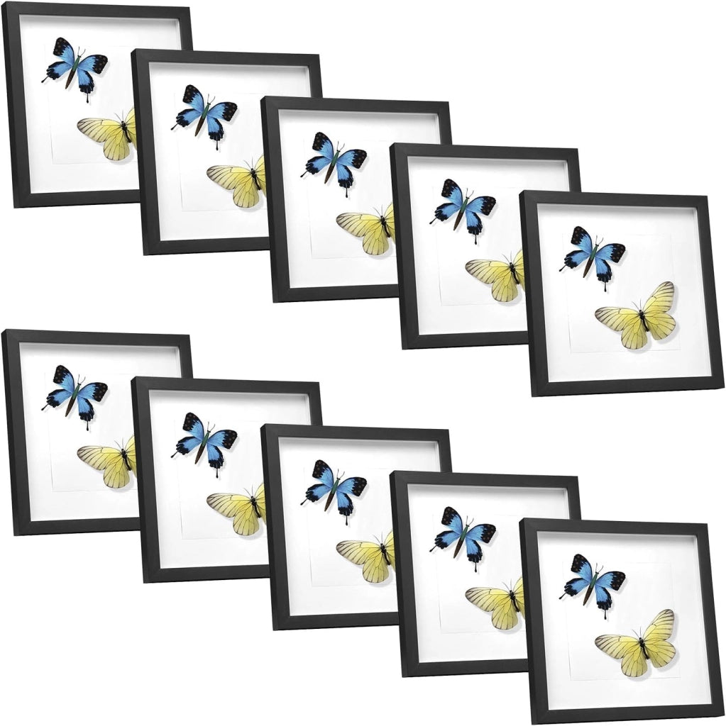 Set di 10 Cornice 3D per Foto da Muro Cornici 30x30cm per Oggetti Fino a 1,5cm, Cornici Fotografiche Multiple da Tavolo Portafoto Sospeso in Legno Passepartout Incluso, Nero