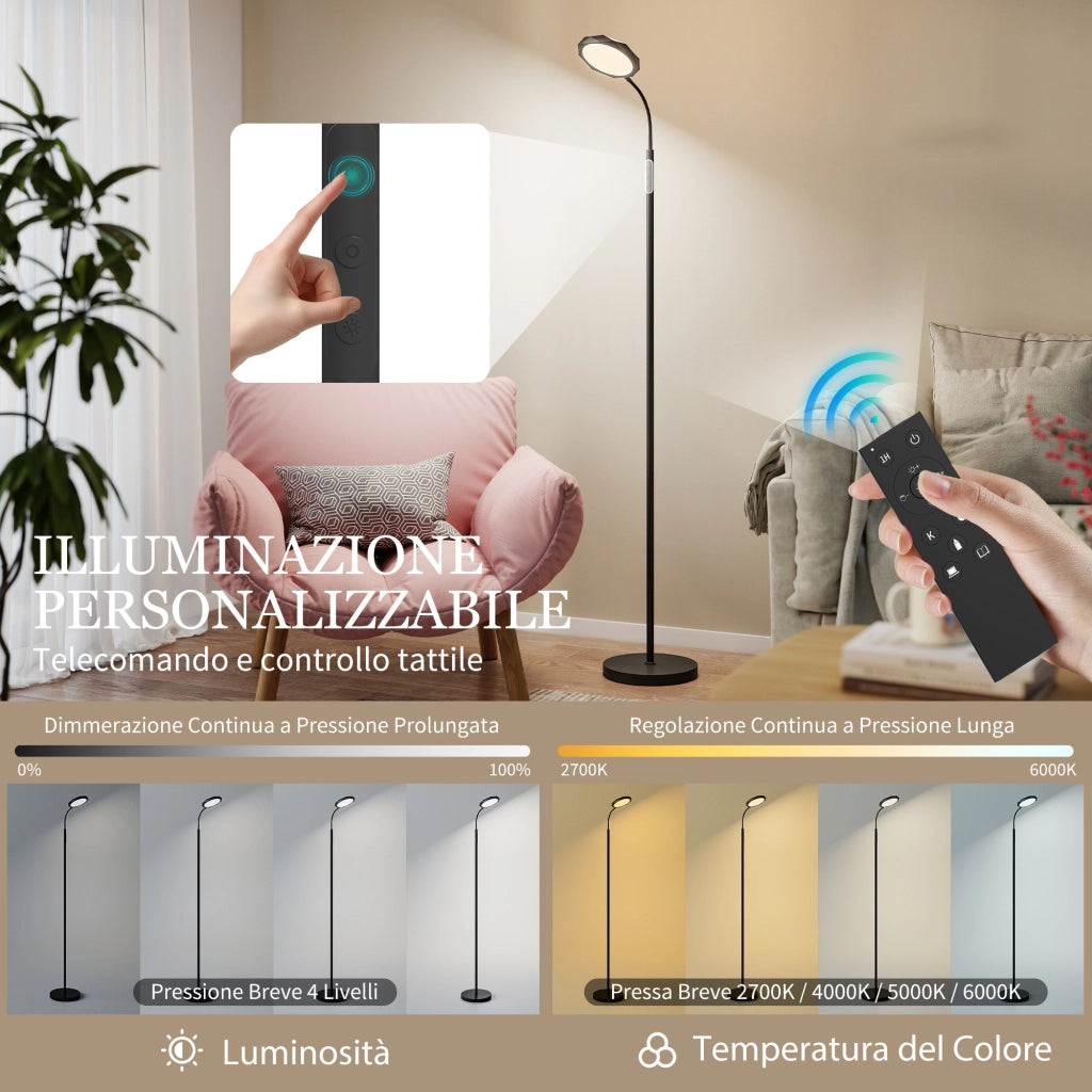 Lampada da Terra LED con Telecomando ¨C zephmum ¨C Nero, Regolabile, Testa Girevole