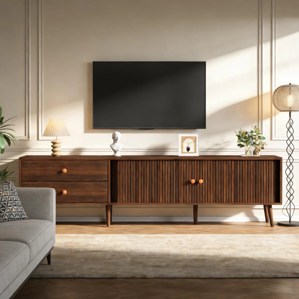 Mobile TV 180 x 40 x 46;5 cm con 2 cassetti e 2 ante avvolgibili; MDF; colore noce