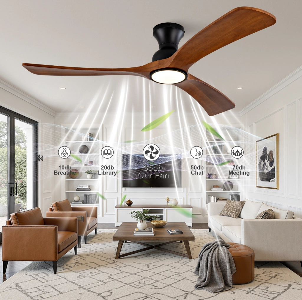 Ventilatore da soffitto 52 pollici con LED, telecomando e pale in noce scuro