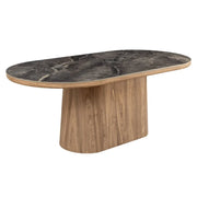 Tavolo da pranzo LUMEA – Ovale 200 cm – Effetto marmo grigio – Piede largo – Stile contemporaneo