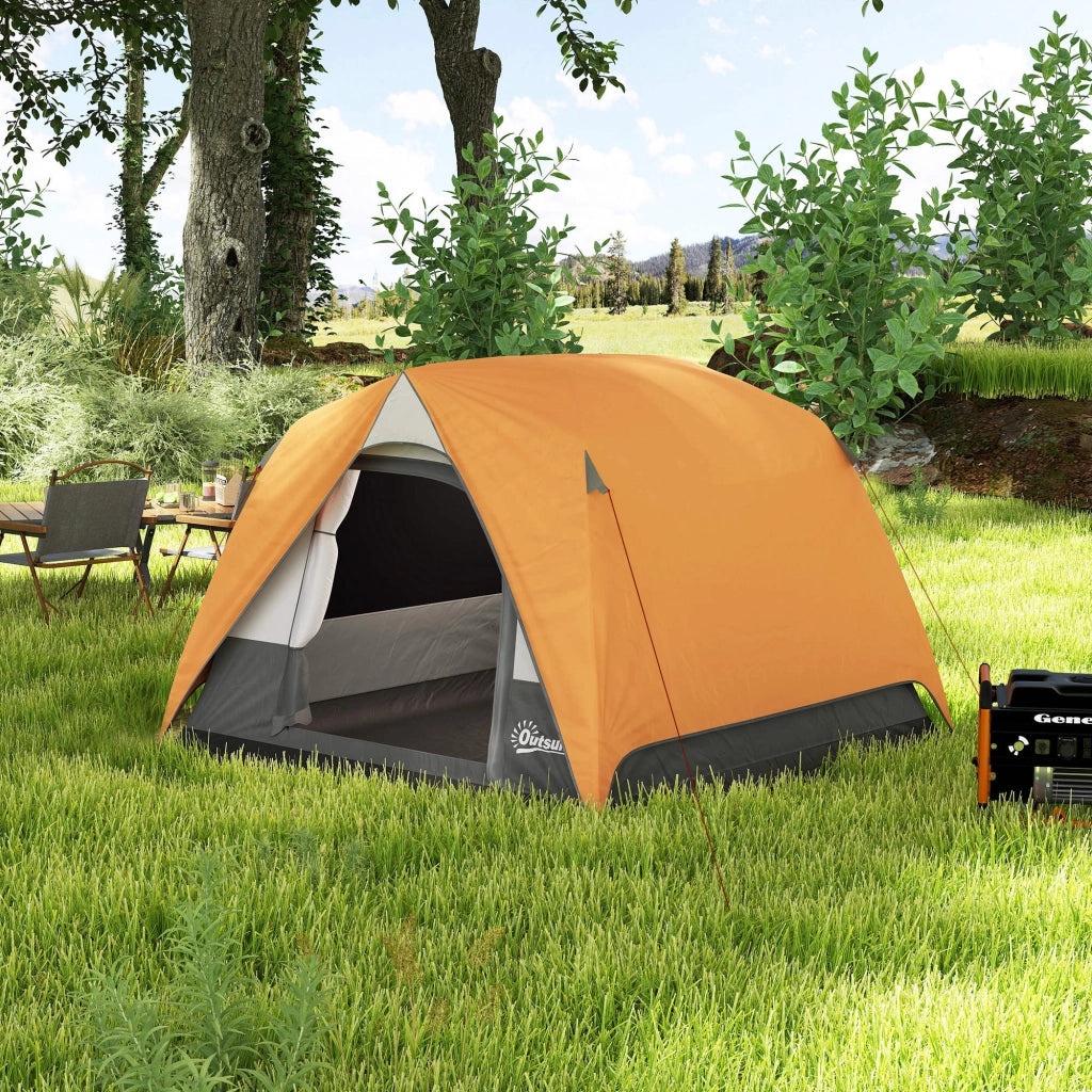 Tenda da Campeggio per 3 Persone Impermeabile con Tasca, Gancio per Lanterna e Borsa, 2x2x1.35m, Arancione