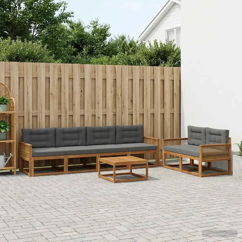 Set di divani da esterno con cuscino 7 pcs Naturale e Antracite 3382370