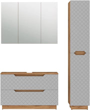 Set di mobili da bagno Lotta, Rovere/grigio con struttura in piastrelle, 3 parti