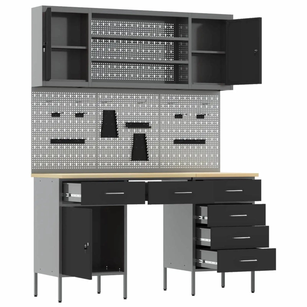 Mobile da lavoro 8 pcs Nero Legno ingegnerizzato e acciaio 3321466