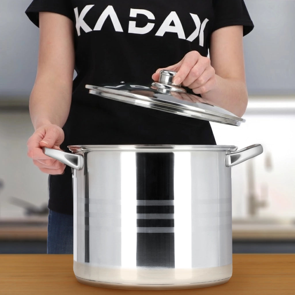 Pentola a induzione grande in acciaio inox KADAX con coperchio, gas, 26 cm, 11 l, alta
