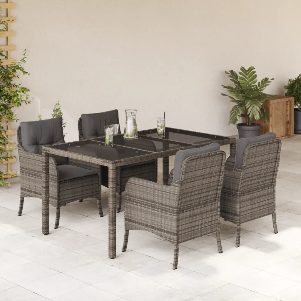 Set da Pranzo da Giardino 5 pz con Cuscini in Polyrattan Grigio 3211856