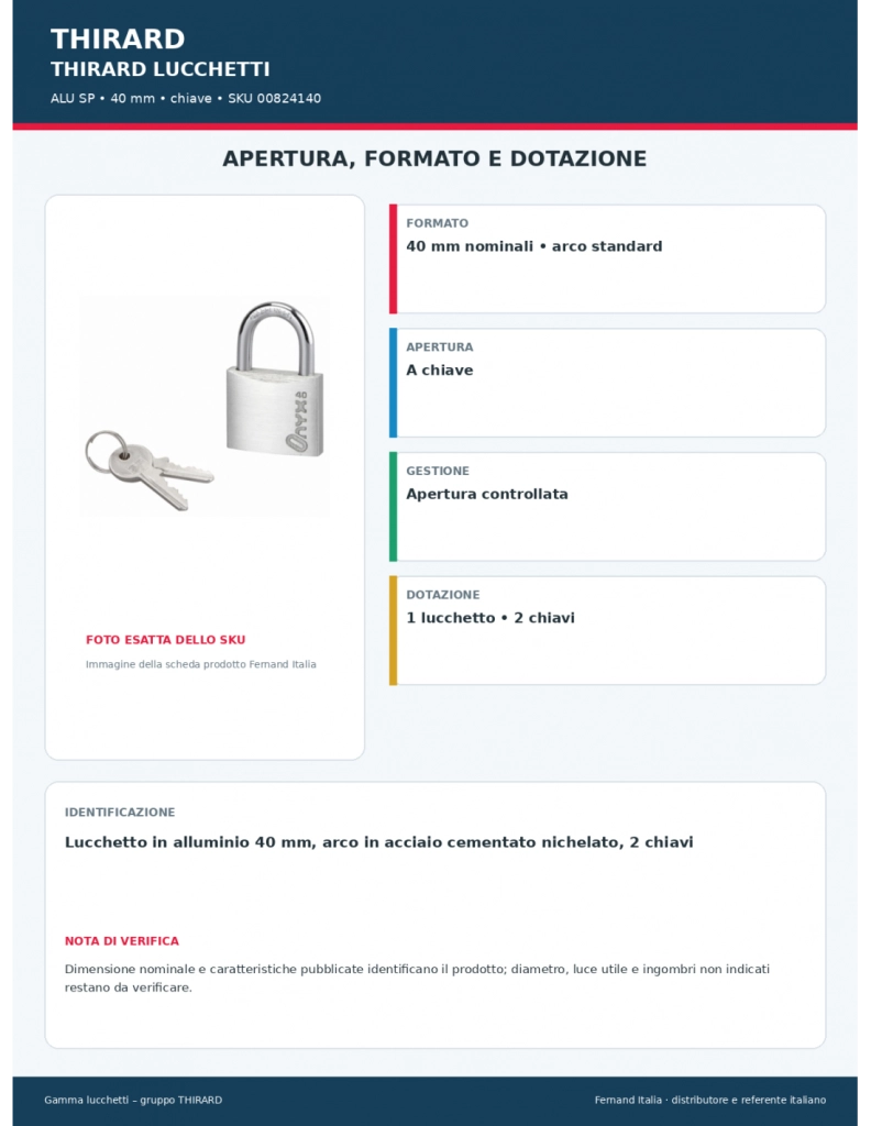 Lucchetto in alluminio 40 mm, arco in acciaio cementato nichelato, 2 chiavi – Serrurerie de Picardie