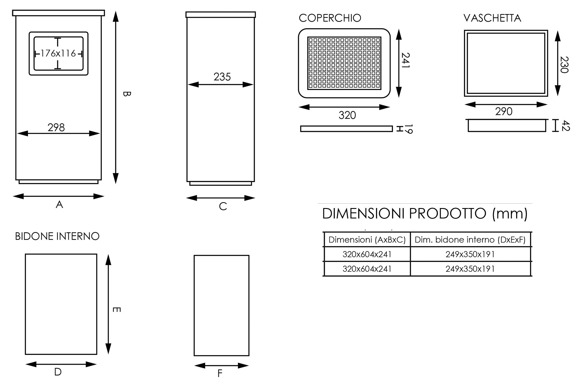 Cestino Gettacarte Posacenere 32x60,4x24,1 cm in Metallo Nero Opaco 16L per Interno Esterno