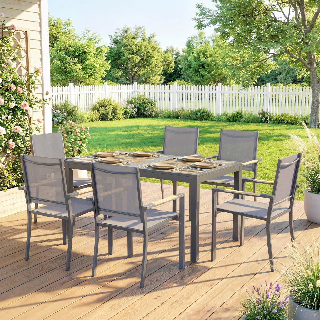 Set Giardino 7 Pezzi con Tavolo e Sedie ¨C Minimal ¨C Grigio, Polyrattan, 140x80x72 cm