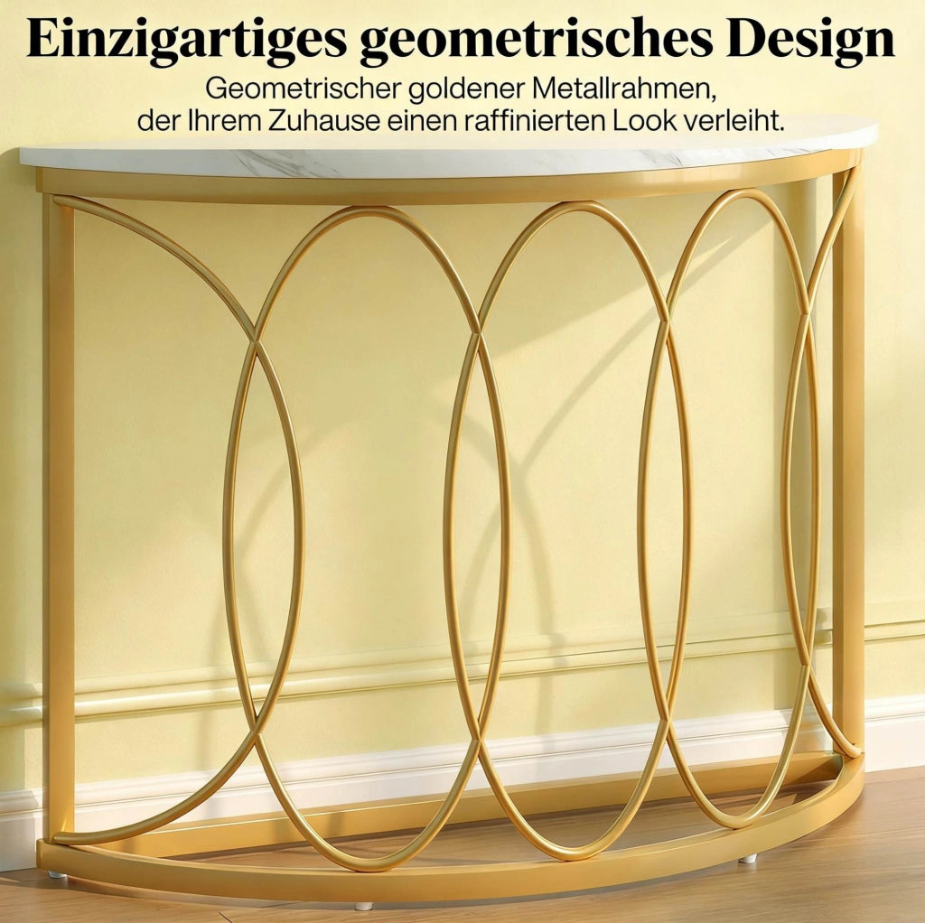 Consolle semicircolare oro e bianco 110x35 cm