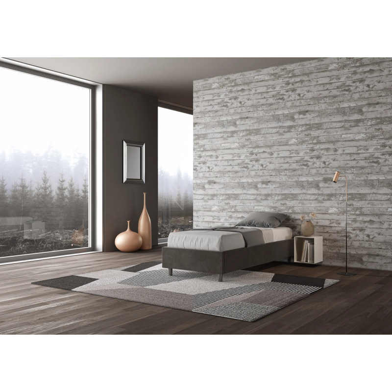 Letto Sommier imbottito Singolo 80x210 cm Azelia - Contenitore,Microfibra,Grigio