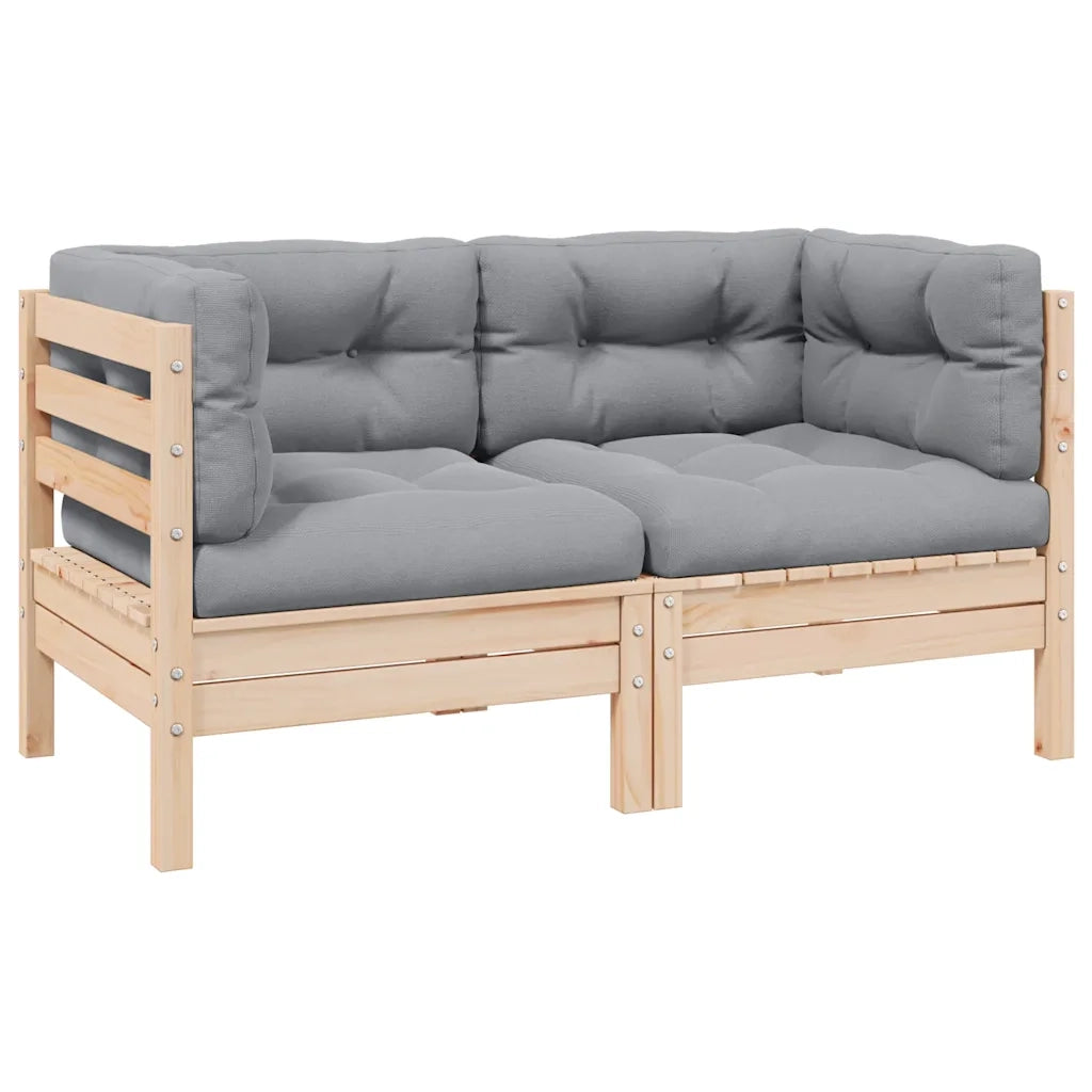 Divano da Giardino a 2 Posti con Cuscini Grigi Massello di Pino cod mxl 73496
