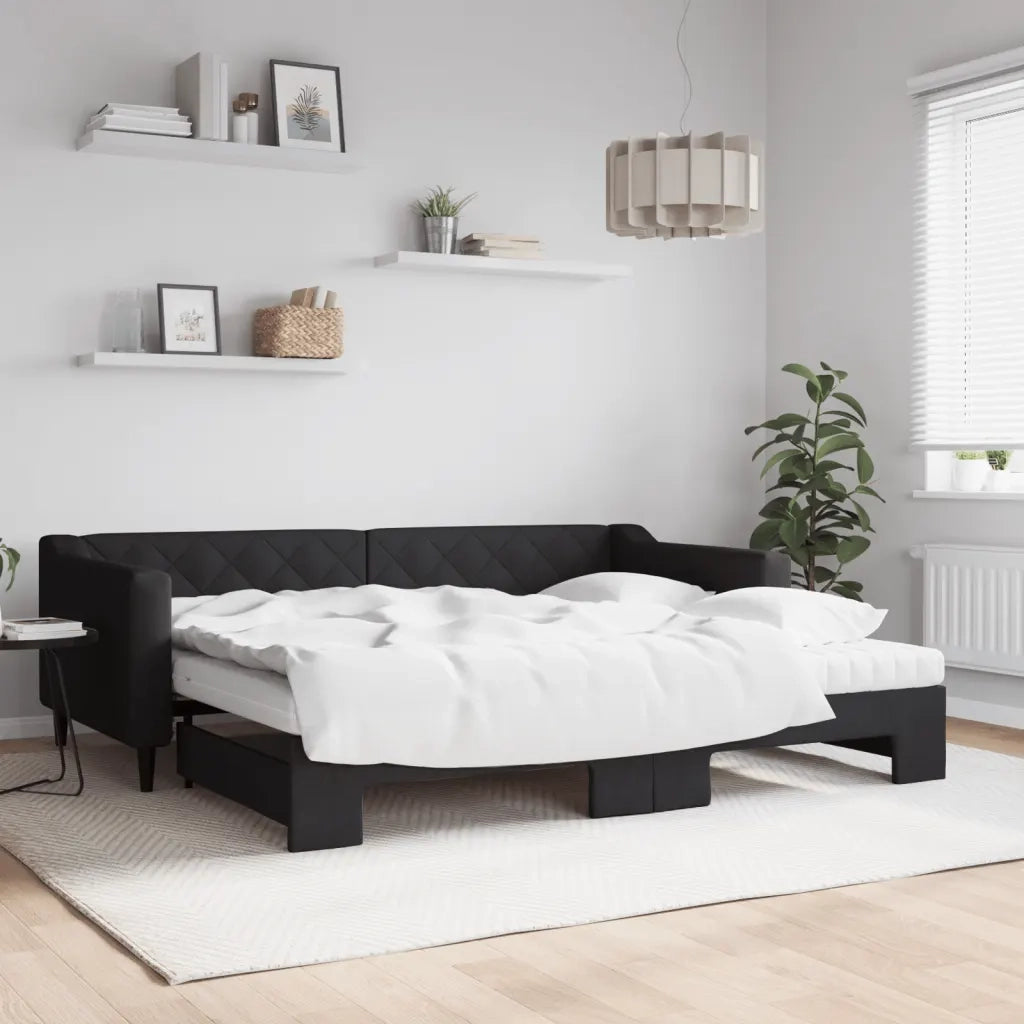 Divano Letto Estraibile con Materassi Nero 90x200 cm in Tessuto 3197446