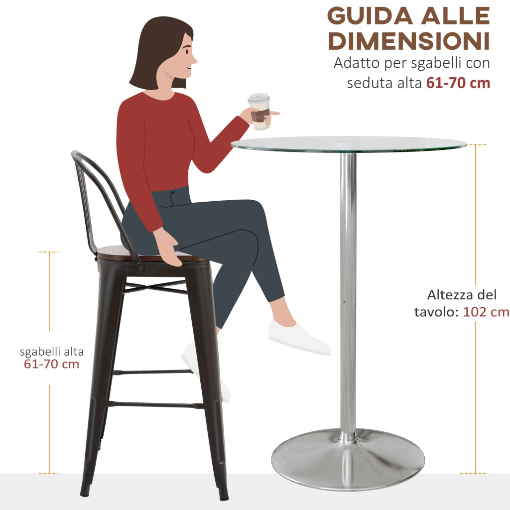 Tavolino da bar ¨C zephmum ¨C vetro temperato rotondo, base in acciaio, per 2 persone