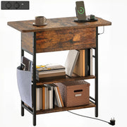Tavolino da notte con cassetto e prese ¨C zephmum ¨C 60x29.8x58.5 cm rustico marrone