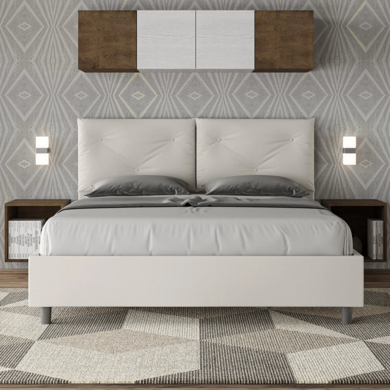 Letto imbottito Matrimoniale 160x190 cm Appia - Bianco,Similpelle,Contenitore