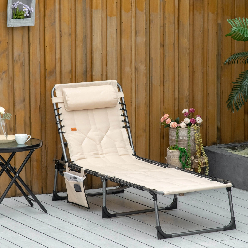 Lettino da giardino pieghevole con cuscino ¨C zephmum ¨C beige, tessuto Oxford, 188x57x30 cm
