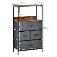 Mobile Cassettiera Multiuso con 4 Cassetti Pieghevoli in Tessuto, Arredamento Soggiorno e Camera, 58x29x103cm, Grigio Scuro