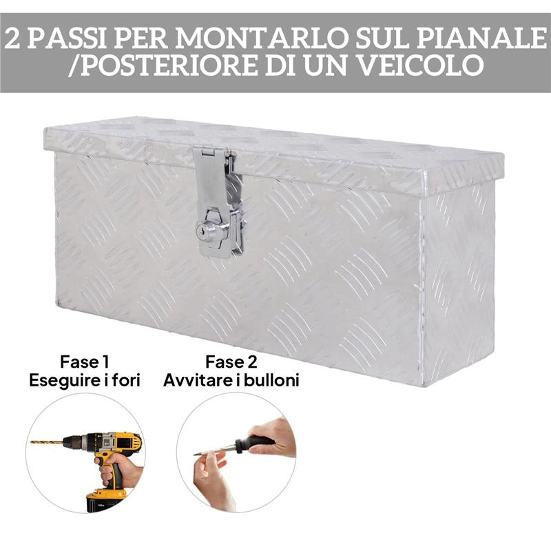 CASSETTA PORTAUTENSILI DA 2 KG CON CHIUSURA A CHIAVE IN LAMIERA DI ALLUMINIO 50X15.5X20.5 CM ARGENTO