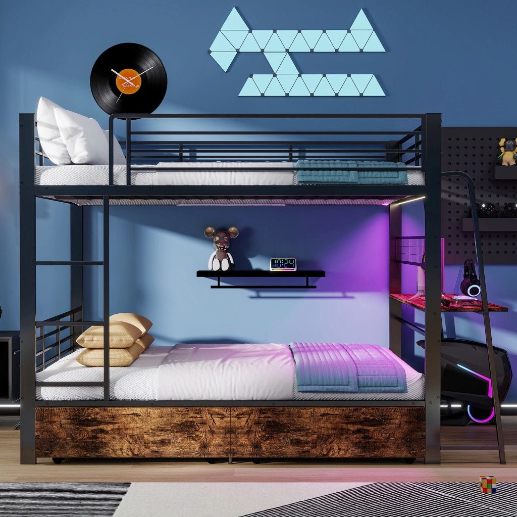 Letto a soppalco gaming 140x200 con scrivania e LED