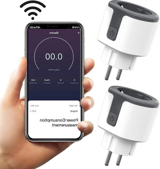 Contatore di corrente per Smart Home con Wi-Fi e controllo vocale - compatibile con Alexa e Google Assistant - controllo remoto tramite app - presa intelligente con misurazione della corrente e timer - 2 pezzi - 2,4 GHz