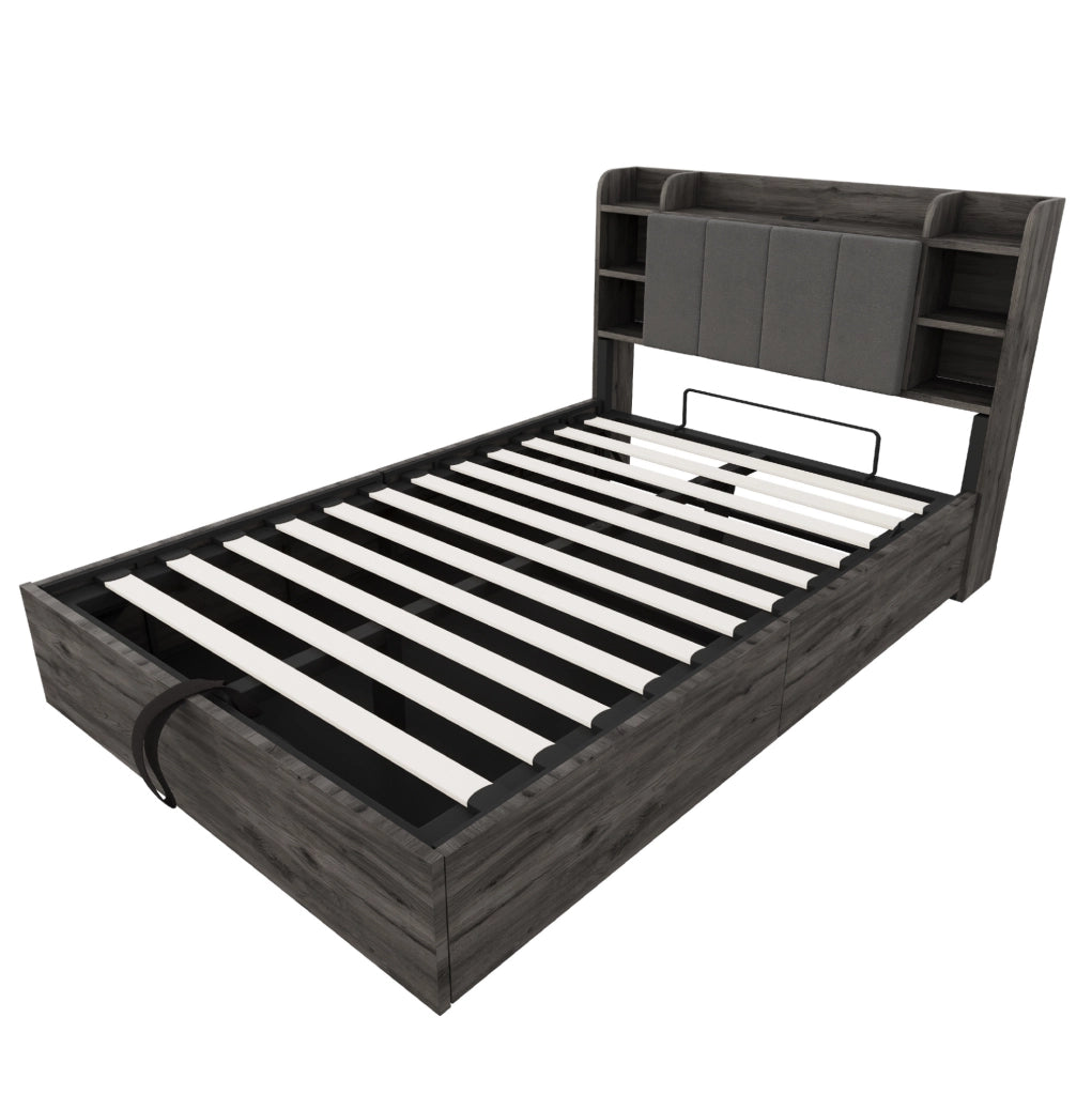Letto multifunzione 140x200 cm con contenitore idraulico e prese USB e Type-C