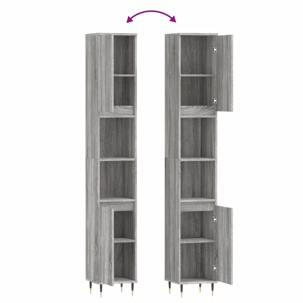 Armadietto Bagno | Armadio da bagno Grigio Sonoma 30x30x190cm in Legno Multistrato