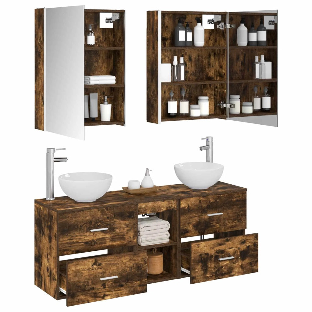 Set di Armadi da Bagno 5 pcs Rovere Fumo 53 x 15,5 x 70 cm 3406691
