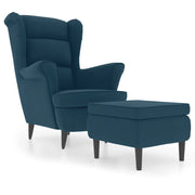 Poltrona | Sedia Relax con Schienale ad Ala con Poggiapiedi Blu in Velluto