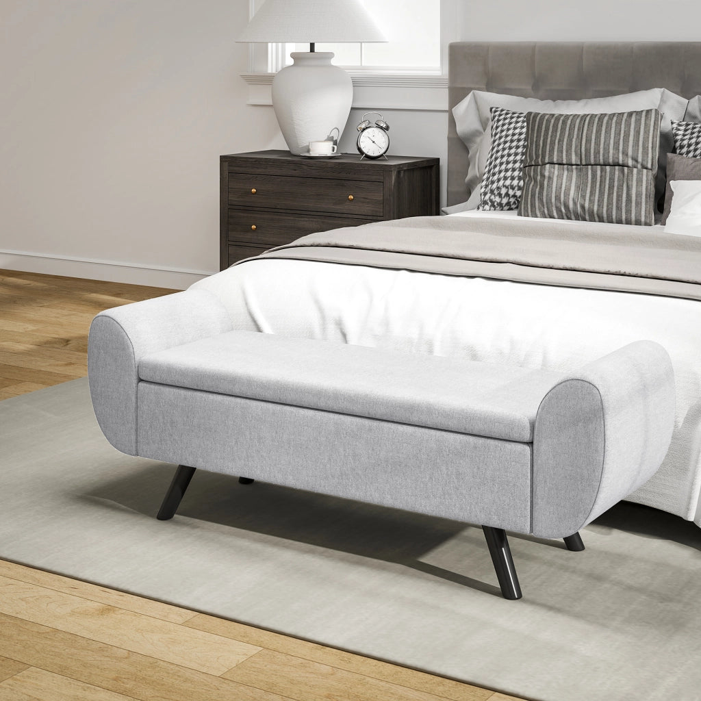 Panca Contenitore Grigio con Gambe in Legno ¨C zephmum ¨C 132x42x50 cm