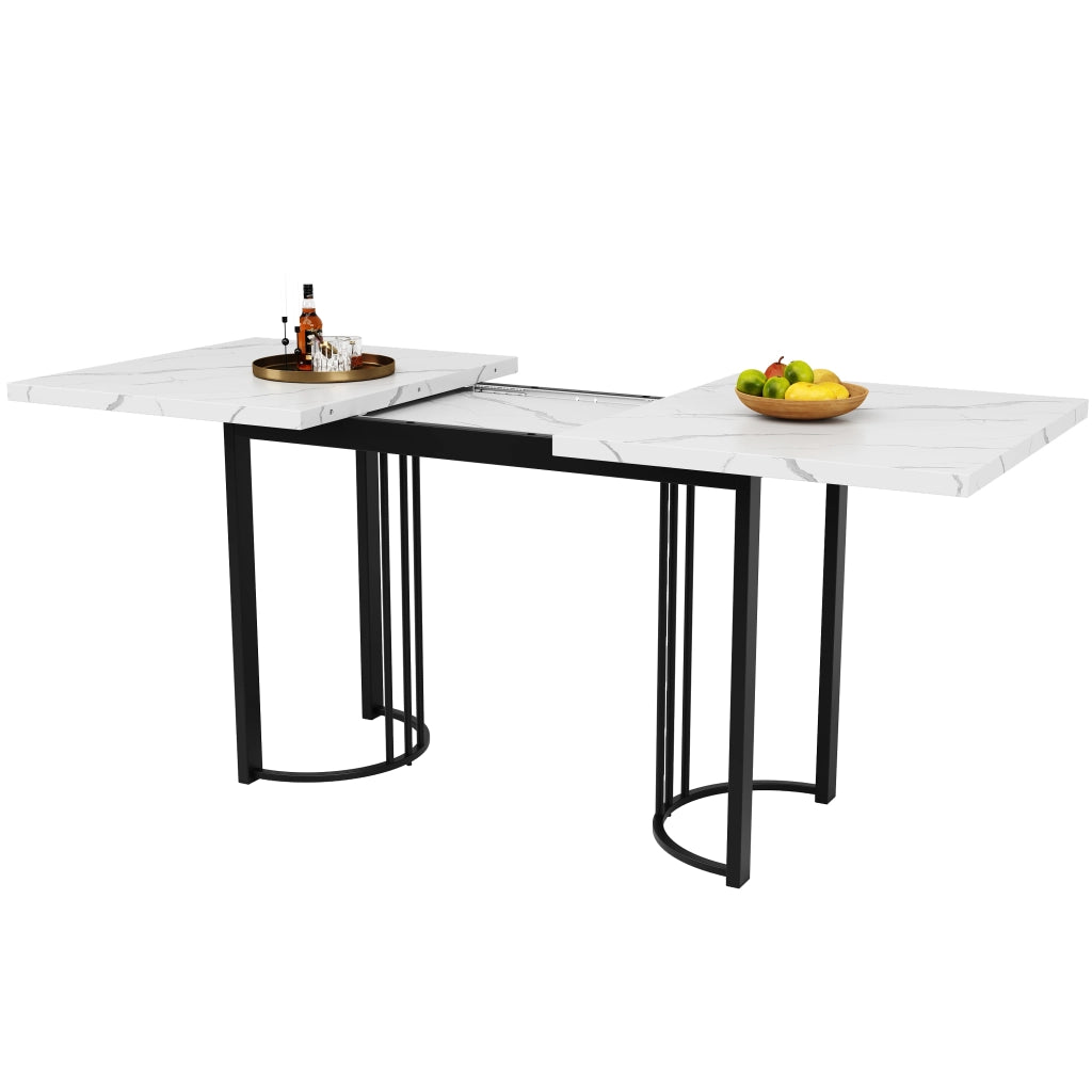 Tavolo da pranzo allungabile per 8 persone con 8 sedie in MDF metallo e velluto nero e bianco per cucina e soggiorno