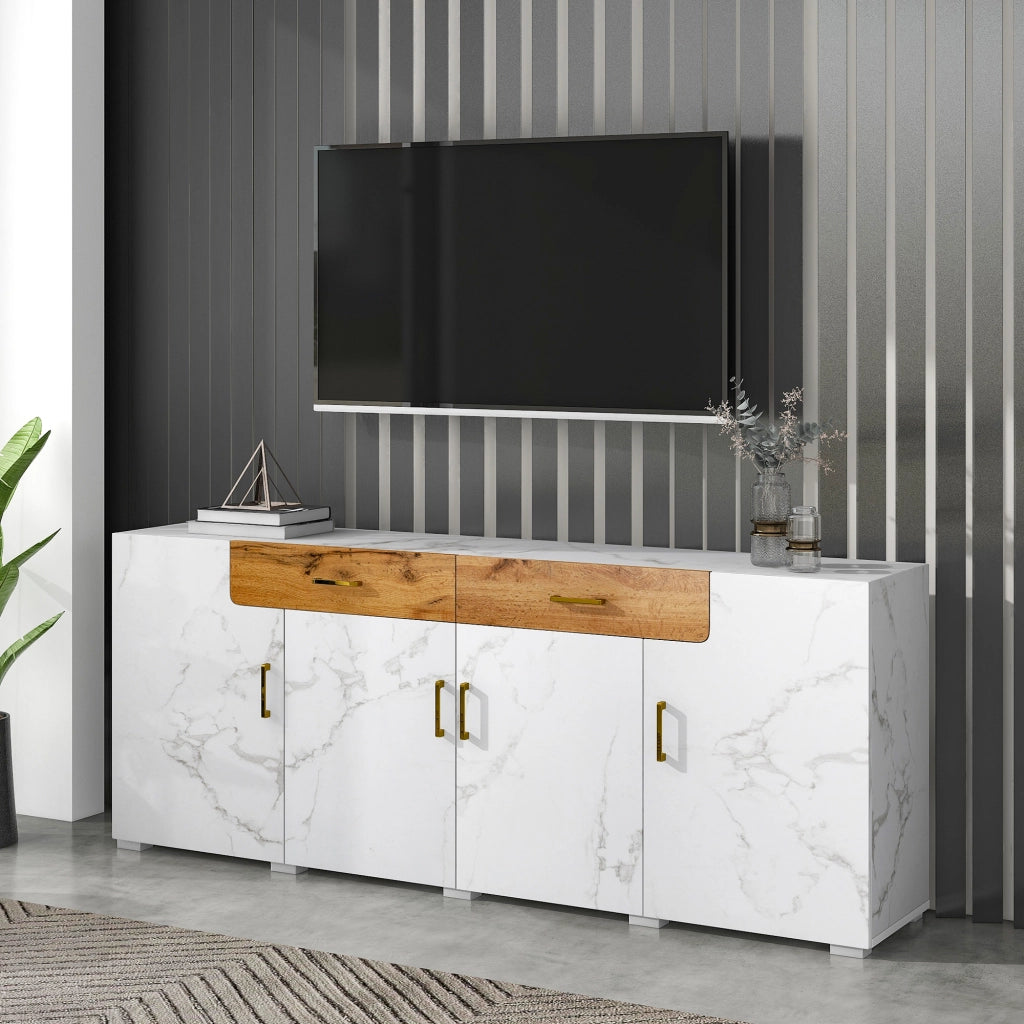 Credenza con 4 ante e 2 cassetti; 4 ripiani - per soggiorno - in truciolare e PVC - 208×39.5×80 cm - bianca