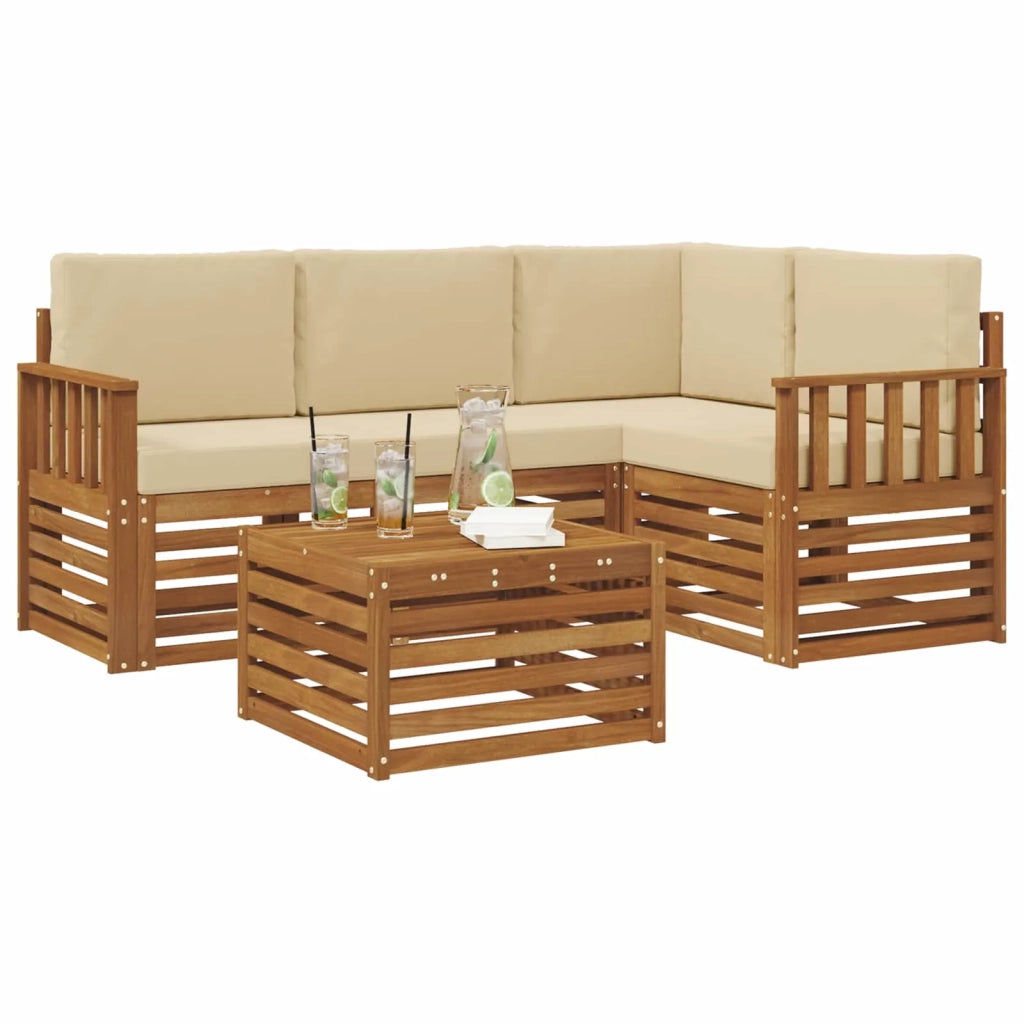 Set di divani da esterno con cuscino 5 pcs Naturale e Beige 3374763