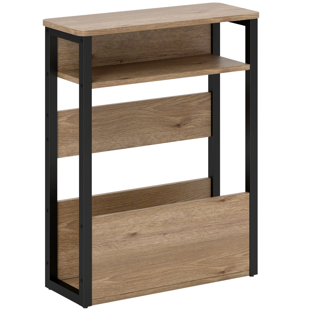 Tavolino da Soggiorno 46x18x58,5 cm in Stile Industriale con 2 Ripiani in Legno e Metallo Color Noce Scuro