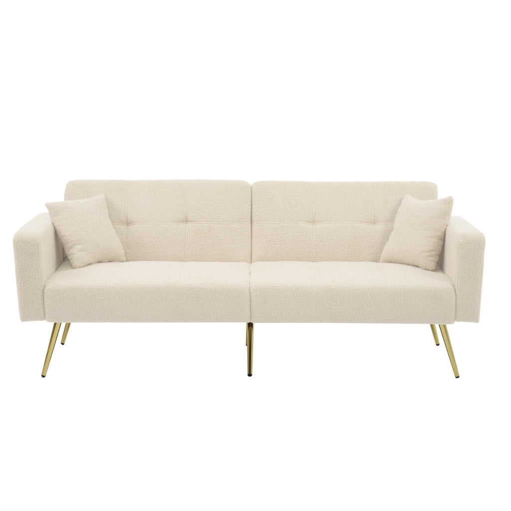 Divano Letto con Schienale Regolabile 105° 138° 180° e Tasche Laterali, Schiuma, Beige, 175 × 64 × 72 cm