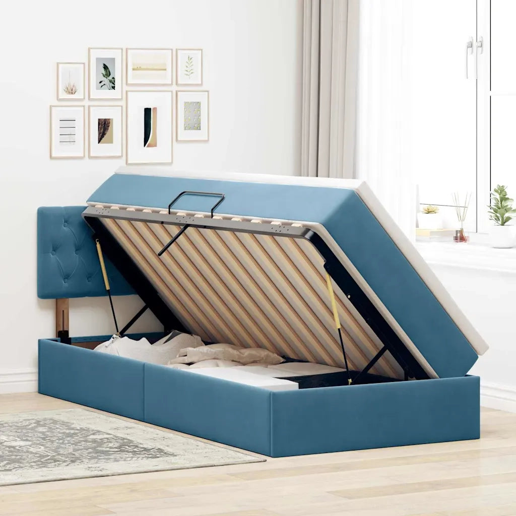 Letto con Contenitore Blu Scuro 100 x 200 cm Velluto